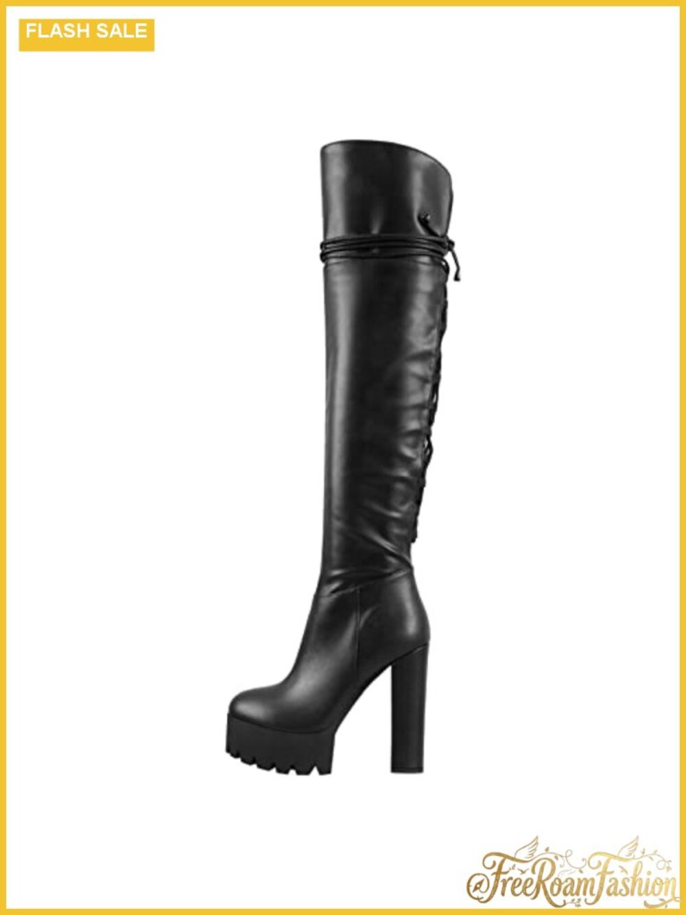 Over the Knee Platform High Heel Boots PU Leather Lace-Up